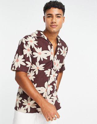 River Island short sleeve floral revere shirt in red