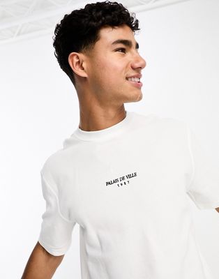 River Island short sleeve pique printed t-shirt in white
