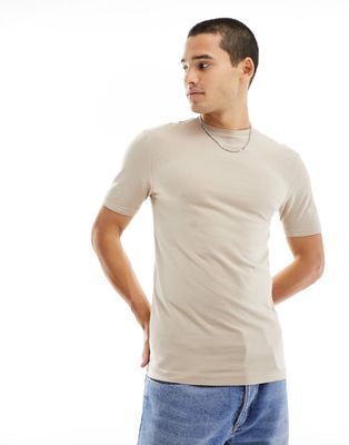 River Island short sleeve sleeve muscle t-shirt in stone-Neutral