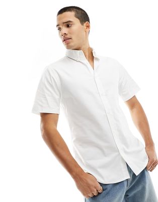 River Island short sleeve stretch oxford shirt in white