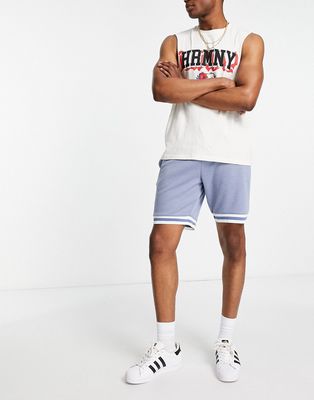 River Island side tape shorts in blue-White