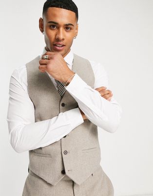 River Island single breasted flannel suit vest in ecru-Neutral