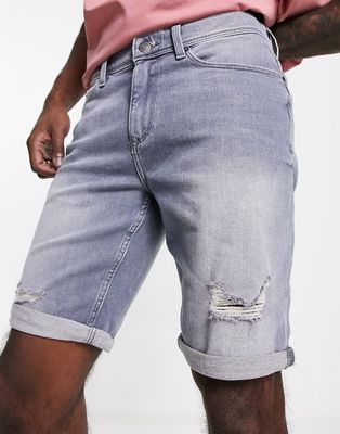 River Island skinny denim shorts with rips in gray