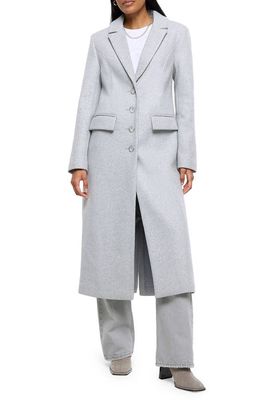 River Island Slim Fit Longline Coat with Removable Faux Fur Trim in Grey