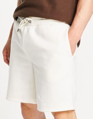 River Island slim jersey shorts in ecru-White