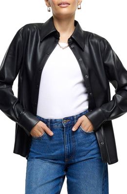 River Island Snap Front Faux Leather Shirt in Black