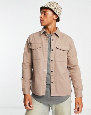 River Island snap through shacket in stone-Neutral