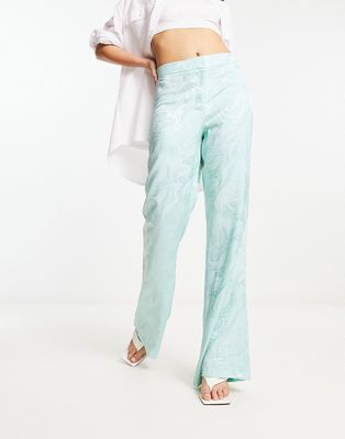 River Island soft jacquard flare pants in turquoise - part of a set-Blue