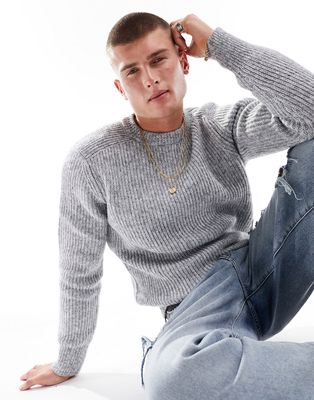 River Island soft ribbed crew neck sweater in heather gray