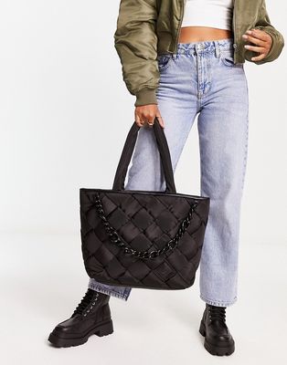 River Island soft woven shopper bag in black