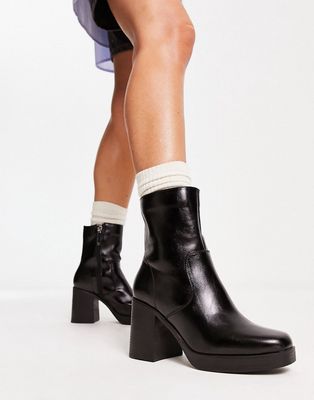 River Island square toe platform ankle boots in black