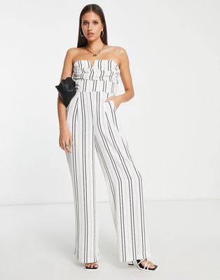 River Island strapless wide leg jumpsuit in ecru-White