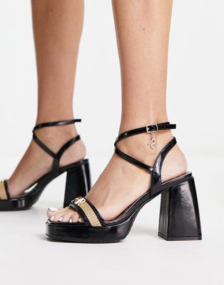 River Island strappy heeled sandals in black
