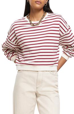 River Island Stripe Crop Sweatshirt in Red