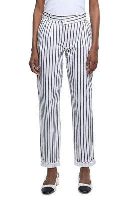 River Island Stripe Glitch Waist Cotton Trousers in White