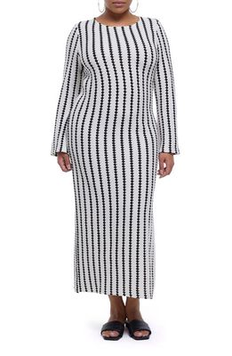 River Island Stripe Long Sleeve Knit Midi Dress in Cream