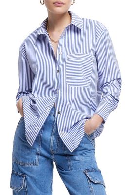 River Island Stripe Oversize Poplin Button-Up Shirt in Blue