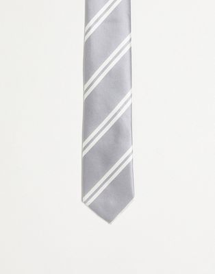 River Island stripe tie in grey-Gray