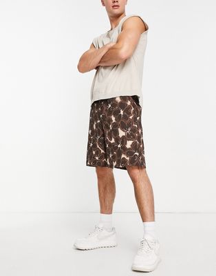 River Island Studio floral printed shorts in brown