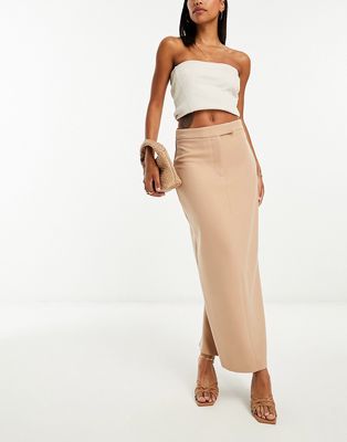 River Island tailored maxi skirt in beige-White