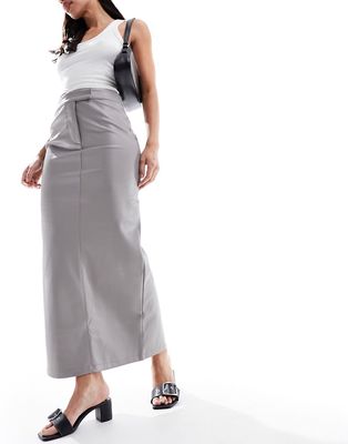 River Island tailored PU column skirt in light gray