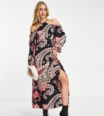 River Island Tall cut out neck maxi dress in black paisley print