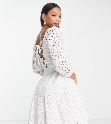 River Island Tall eyelet belted mini dress in white