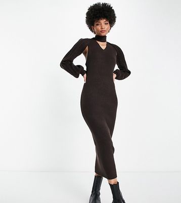 River Island Tall knitted body-conscious midi dress in dark brown