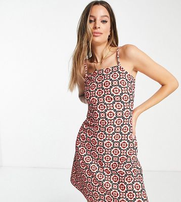 River Island Tall strappy square neck 60s shirt mini dress in red