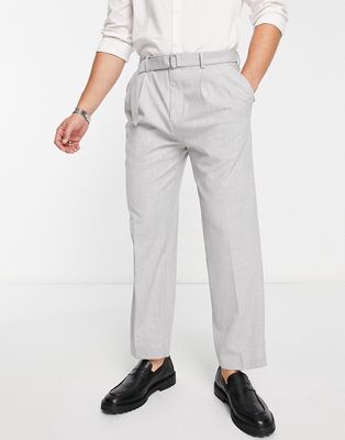 River Island tapered belted smart pants in gray