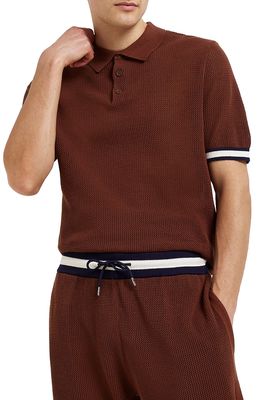 River Island Texture Knit Tipped Polo in Dark Brown