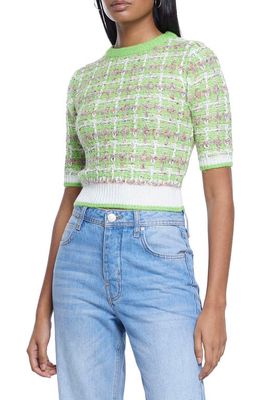 River Island Textured Check Short Sleeve Sweater in Green