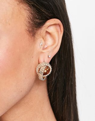 River Island textured crossover stud earrings in gold