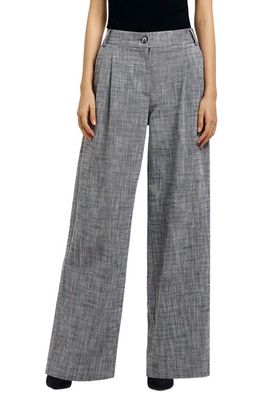River Island Textured Pleated Wide Leg Trousers in Grey