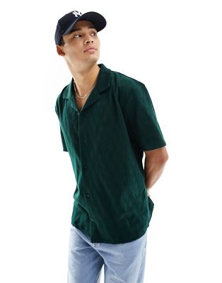 River Island textured revere collar shirt in dark green - part of a set