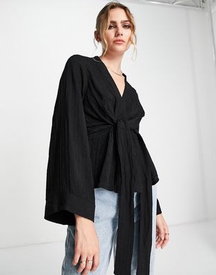 River Island tie detail peplum top in black