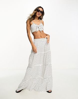 River Island tiered maxi skirt in white spot print - part of a set
