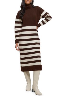 River Island Tilly Stripe Long Sleeve Sweater Dress in Brown