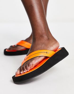 River Island toe thong flatform sandals in orange
