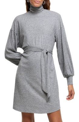 River Island Turtleneck Long Sleeve Thermal Knit Dress in Grey