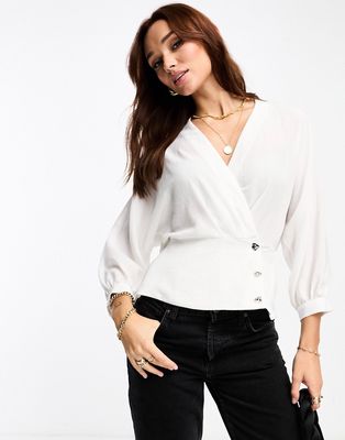 River Island tux style wrap blouse in white