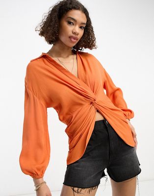 River Island twist front shirt in orange-Copper