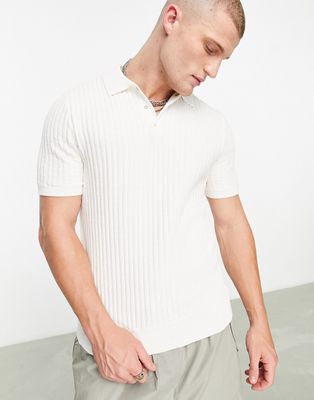 River Island Waffle Knit Polo In White