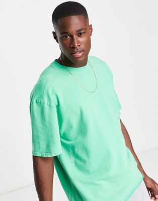 River Island washed panel ribbed T-shirt in green