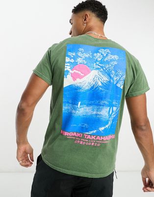River Island washed print t-shirt in dark green