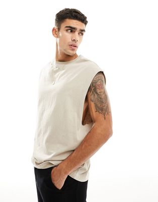River Island washed tank in stone-Neutral