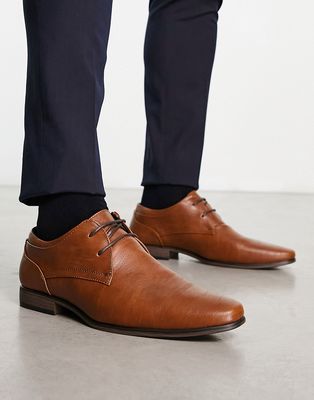 River Island wide fit formal pointed derby shoes in brown