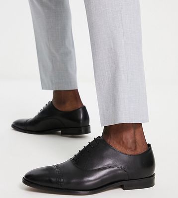 River Island wide fit leather brogue shoes in black