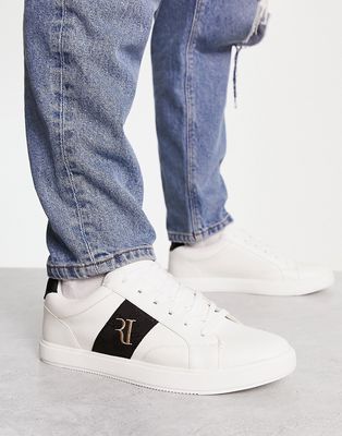 River Island wide fit monogram sneakers in white