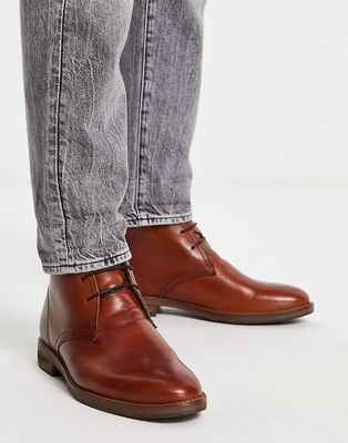 River Island wide fit smart leather boots in brown